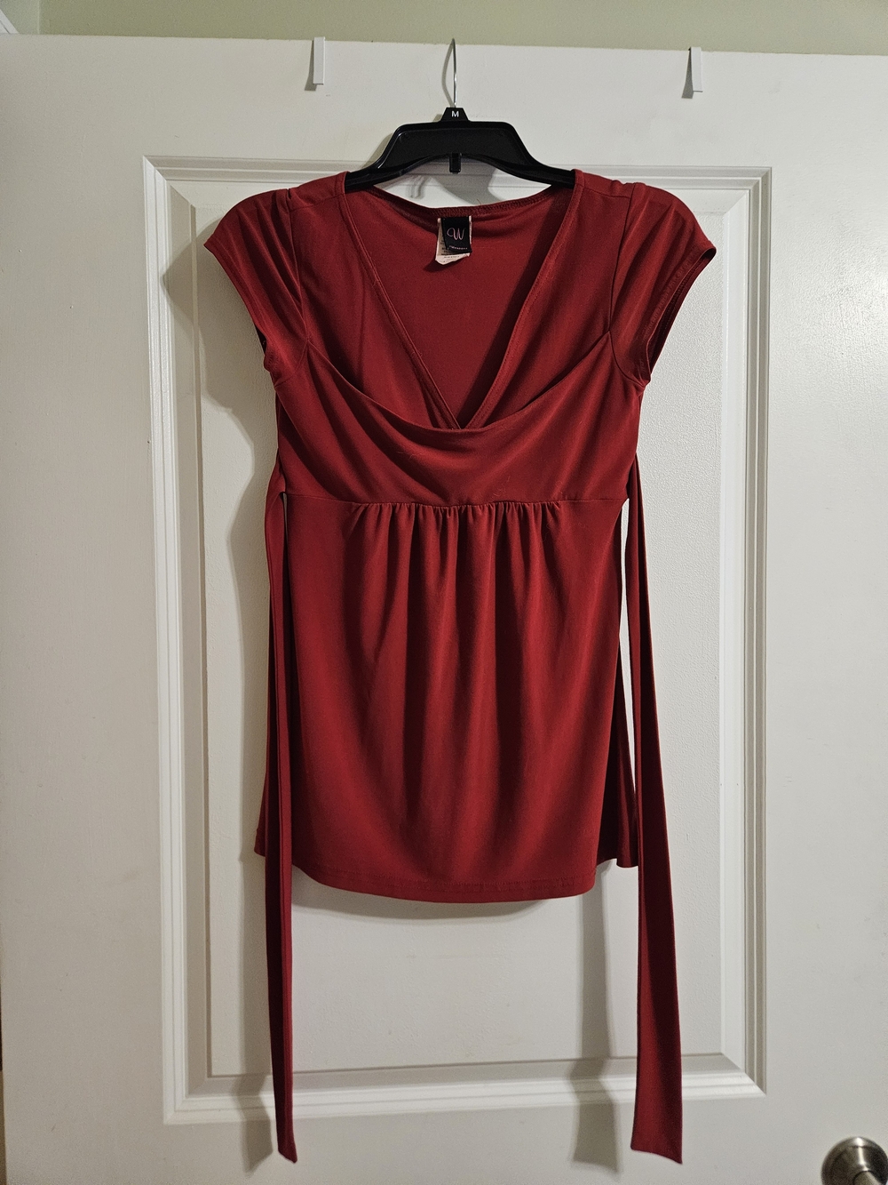 Wrapper Red Babydoll Tie-Waist Tunic Top, Size S